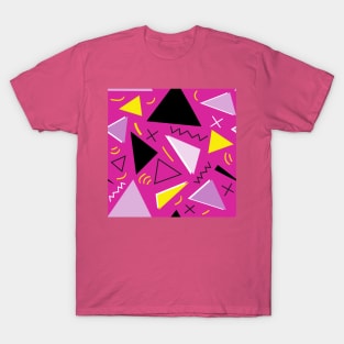 Memphis 80s style seamless pattern on pink background T-Shirt